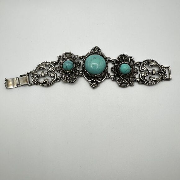 Vintage 7" Lucite Cabochon mid-century bracelet in silver tone metal! - Picture 13 of 13